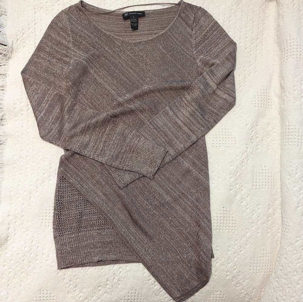 INC International Concepts Metallic Asymmetrical Long Sleeve Shirt, Small